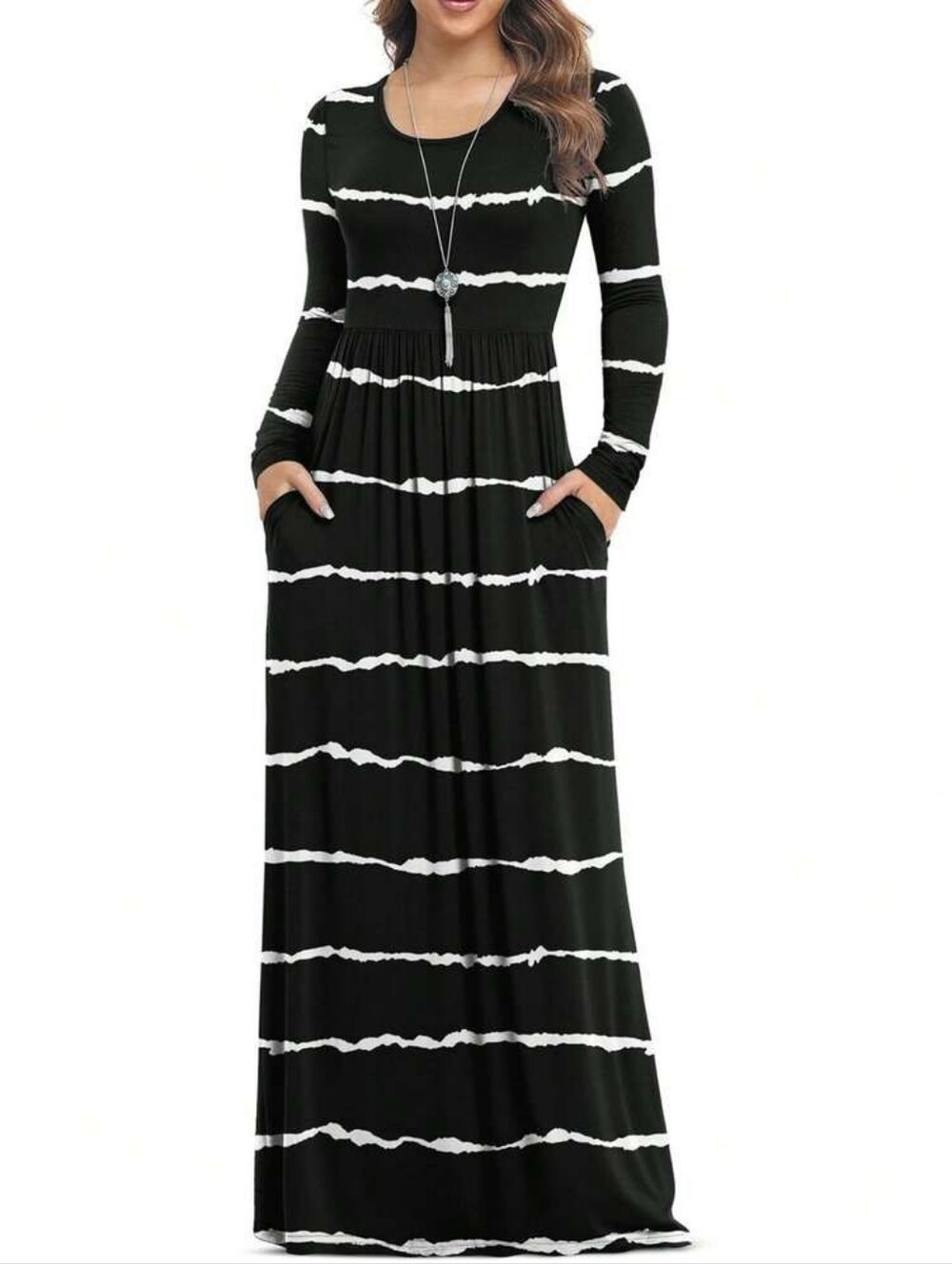 VIISHOW Women's Long Sleeve Maxi Dress In Black and white tie dye - XL